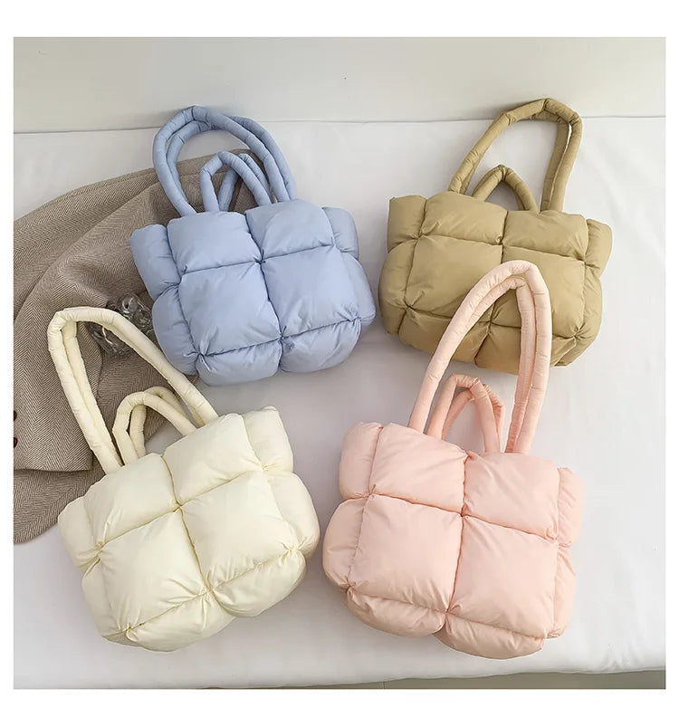 Custom Logo Quilted Puffer Tote Bag Women Padded Nylon Shoulder Handbag Casual Travel Shopping Wholesale OEM ODM Factory