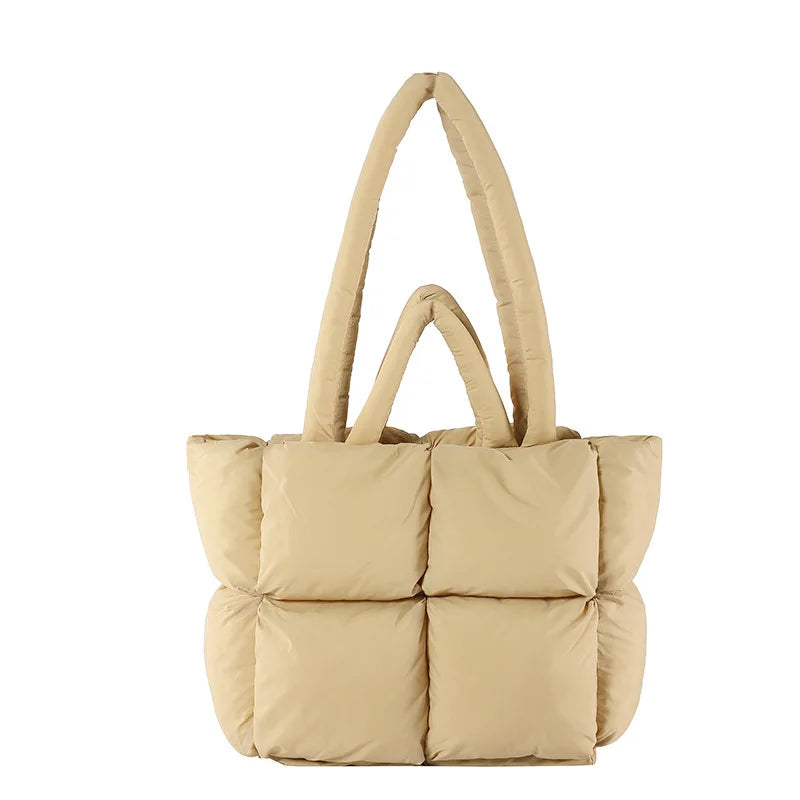 Custom Logo Quilted Puffer Tote Bag Women Padded Nylon Shoulder Handbag Casual Travel Shopping Wholesale OEM ODM Factory