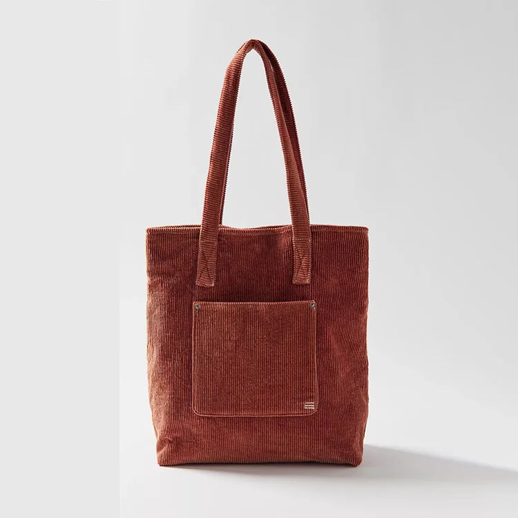 Custom Logo Soft Girl Casual Big Capacity Shopping Corduroy Tote Bag with Pocket