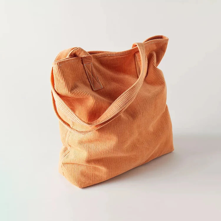 Custom Logo Soft Girl Casual Big Capacity Shopping Corduroy Tote Bag with Pocket