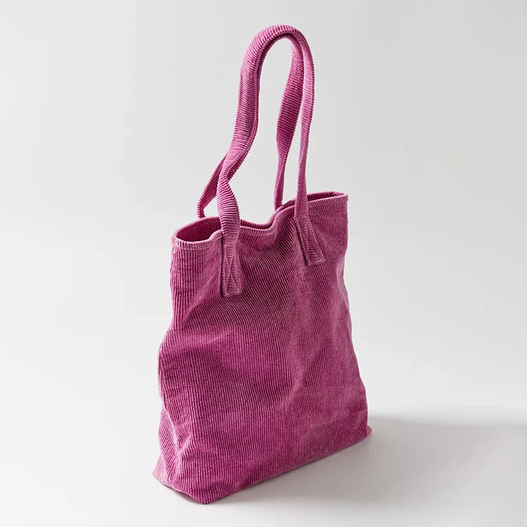 Custom Logo Soft Girl Casual Big Capacity Shopping Corduroy Tote Bag with Pocket