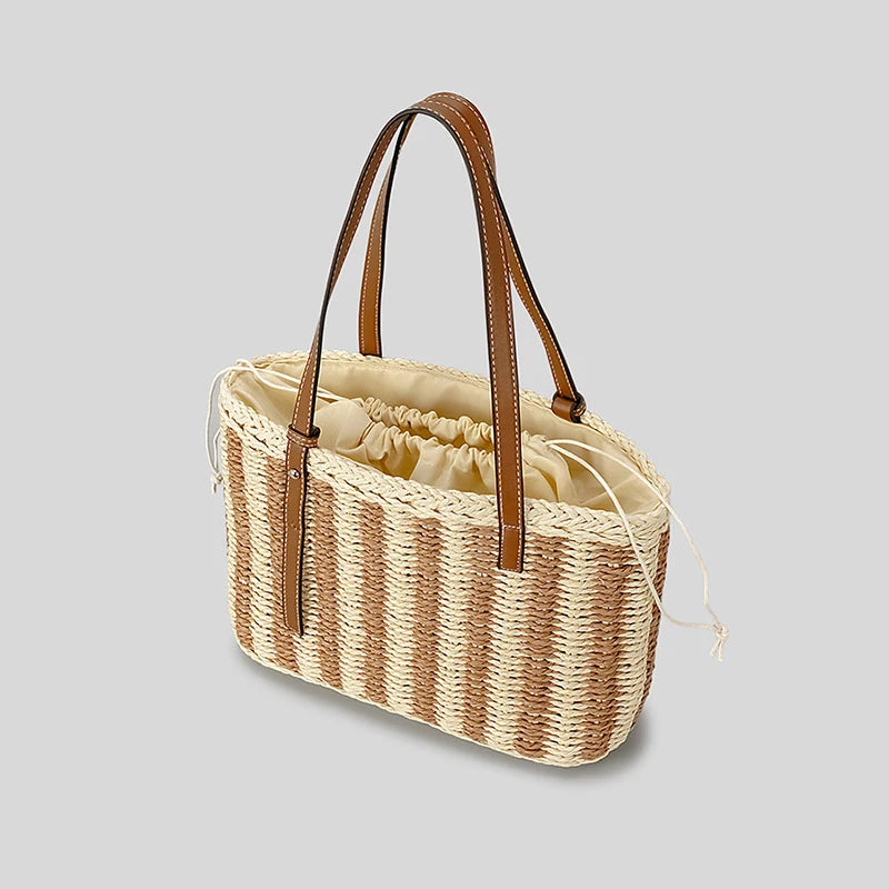 Custom Logo Summer Handmade Crochet Natural One Shoulder Bag Straw Beach Tote Bag