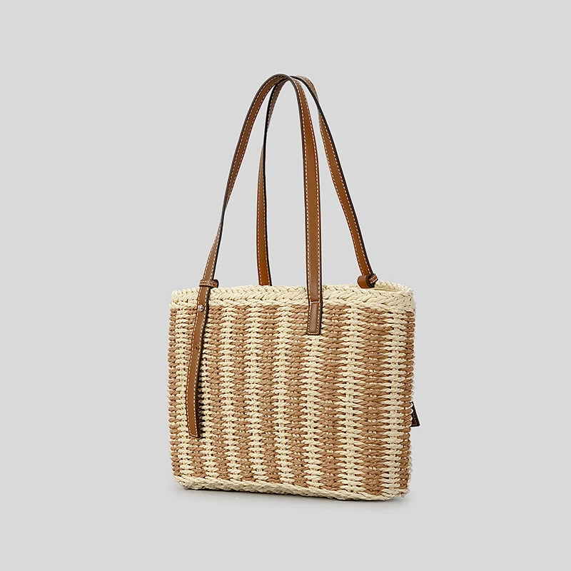 Custom Logo Summer Handmade Crochet Natural One Shoulder Bag Straw Beach Tote Bag