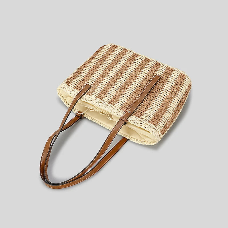 Custom Logo Summer Handmade Crochet Natural One Shoulder Bag Straw Beach Tote Bag