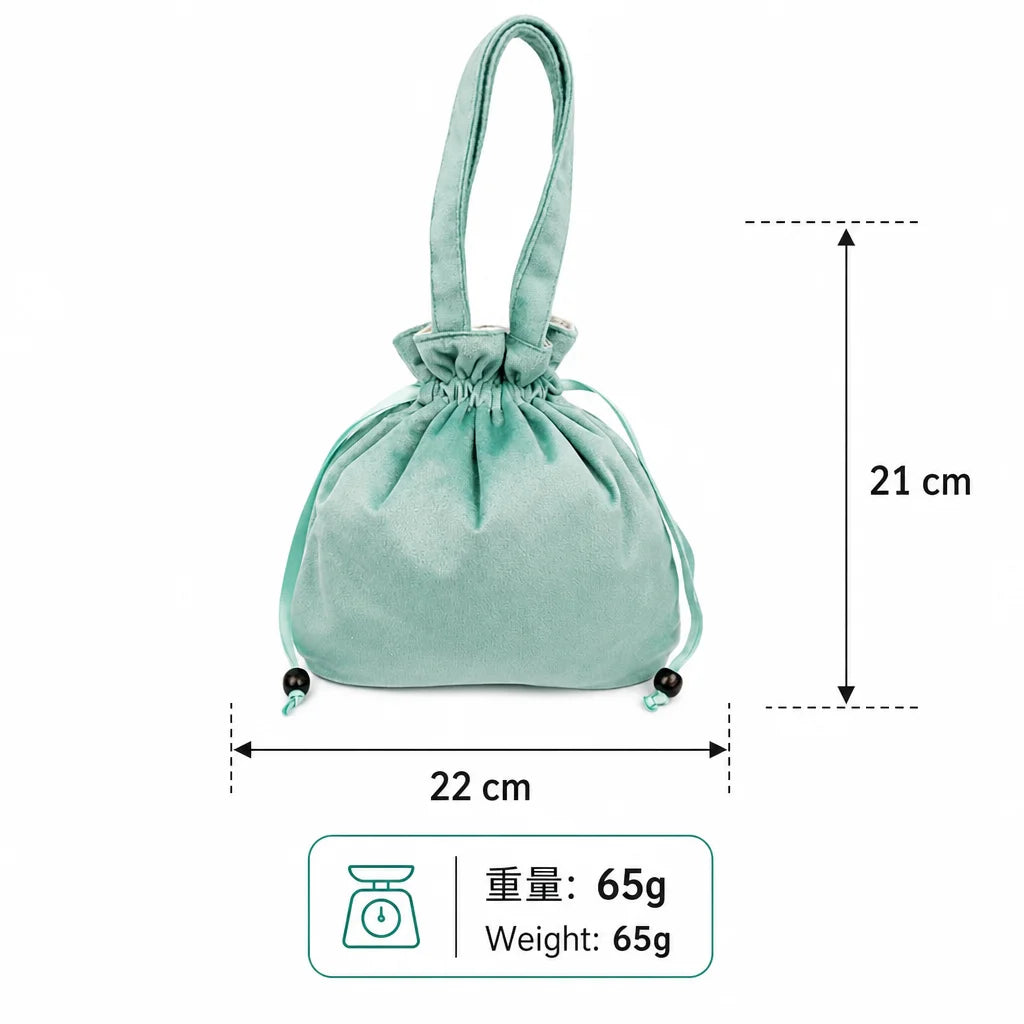 Custom Logo Velvet Drawstring Bag Custom Color Wooden Bead Closure with Handle Gift Pouch for Cosmetics Jewelry Packaging