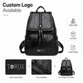 Custom Logo Vintage Women PU Leather Backpack Tassel Braided Trim Retro Patchwork Fashion Travel Bag Wholesale OEM/ODM