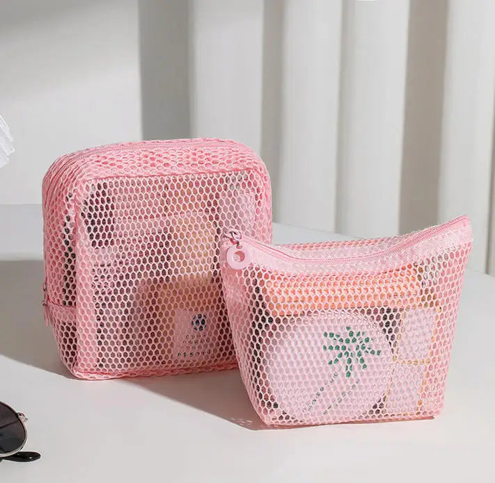 Custom Mesh Cosmetic Bag Portable Zipper Pouch Polyester Makeup Organizer Small Travel Wash Case