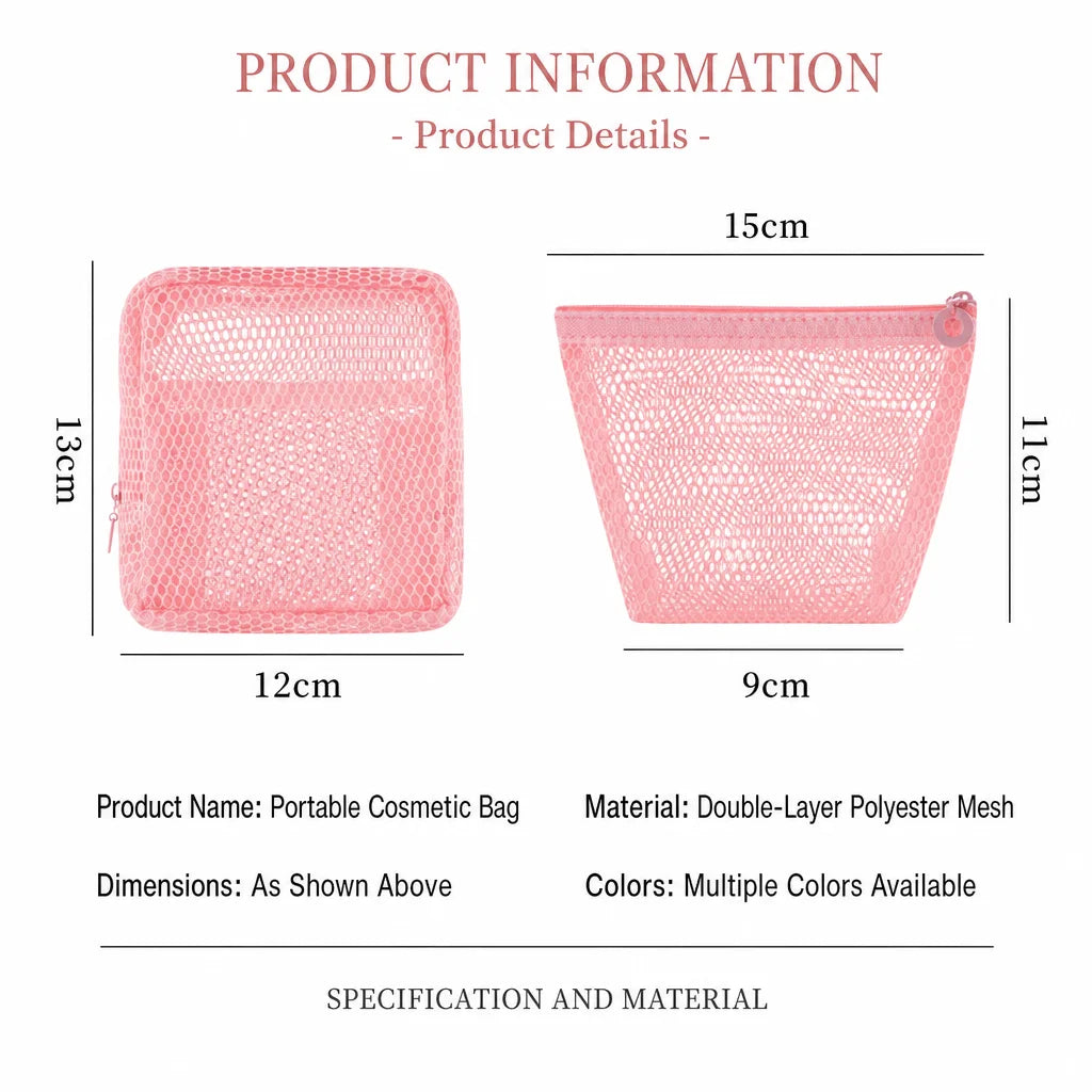 Custom Mesh Cosmetic Bag Portable Zipper Pouch Polyester Makeup Organizer Small Travel Wash Case