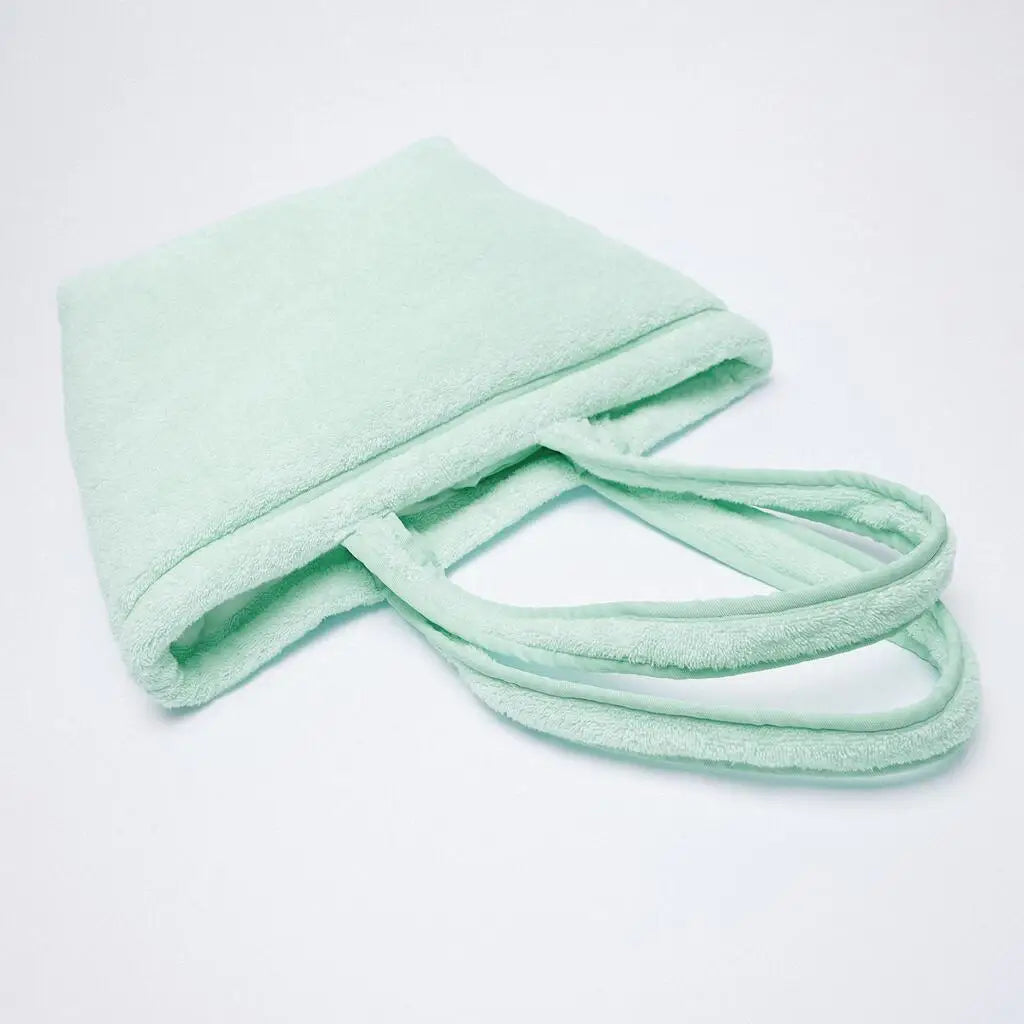 Custom Personal Logo Environmental Protection Material Single Green Soft Terry Towel Shoulder Shopping Tote Bag