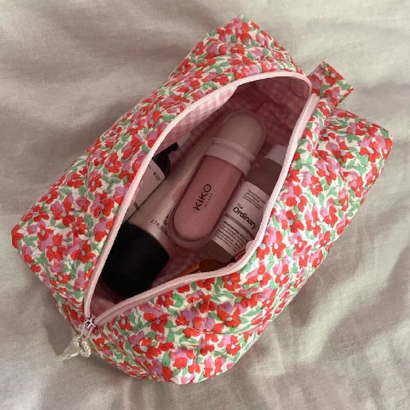 Custom Personalized Trend Floral Pattern Recyclable Cotton Quilted Makeup Bag