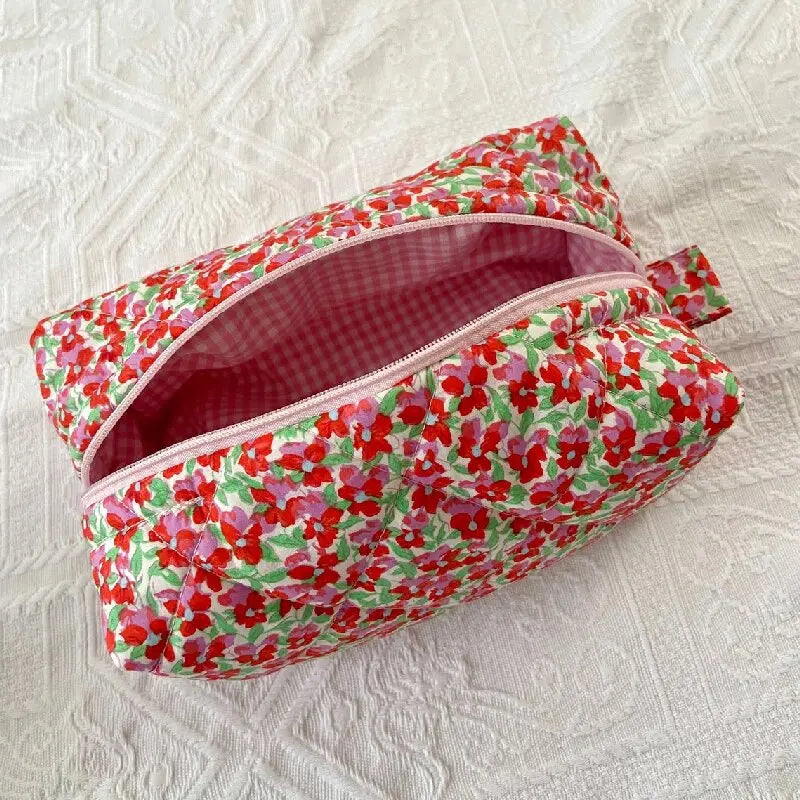 Custom Personalized Trend Floral Pattern Recyclable Cotton Quilted Makeup Bag