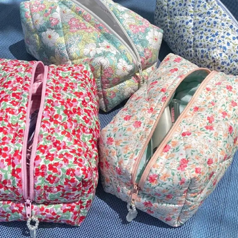 Custom Personalized Trend Floral Pattern Recyclable Cotton Quilted Makeup Bag