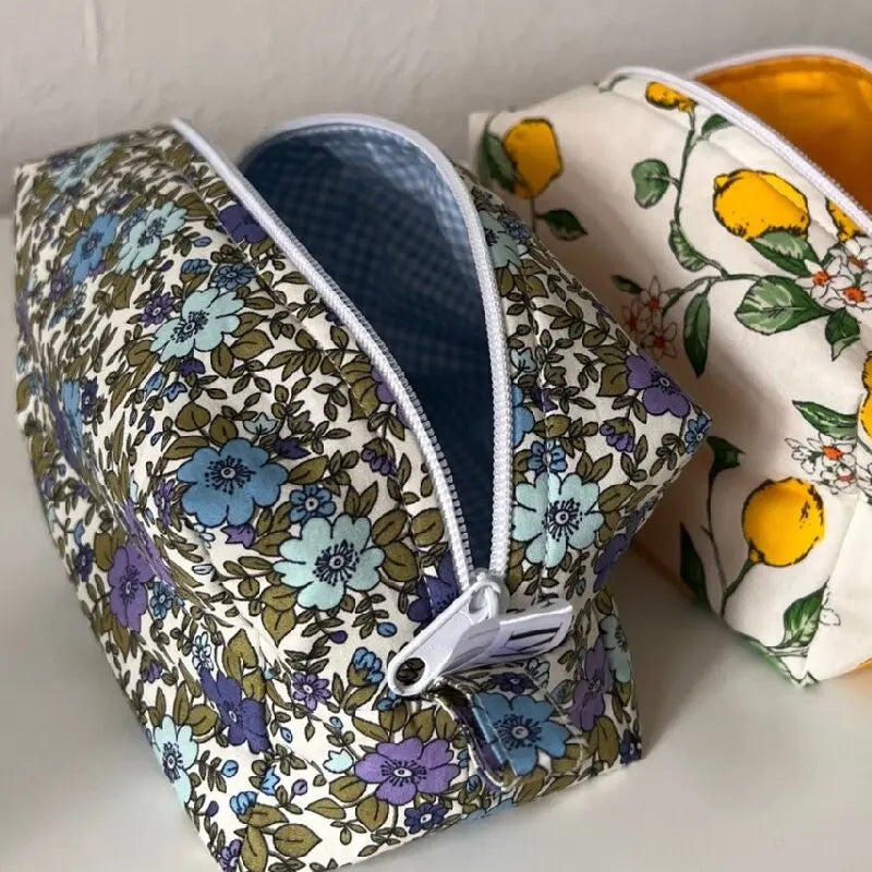 Custom Personalized Trend Floral Pattern Recyclable Cotton Quilted Makeup Bag