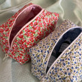 Custom Personalized Trend Floral Pattern Recyclable Cotton Quilted Makeup Bag