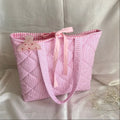 Custom Pink Plaid Tote Handbag Cute Quilted Tote Beach Bag Portable Recycled Cloth Tote Bag for Women