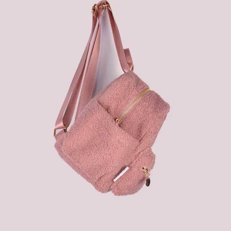 Custom Plush School Cute Children Kids Pink Teddy Velvet Backpack