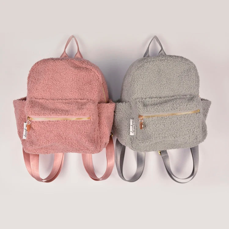 Custom Plush School Cute Children Kids Pink Teddy Velvet Backpack