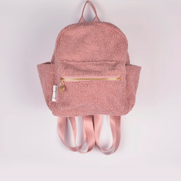 Custom Plush School Cute Children Kids Pink Teddy Velvet Backpack