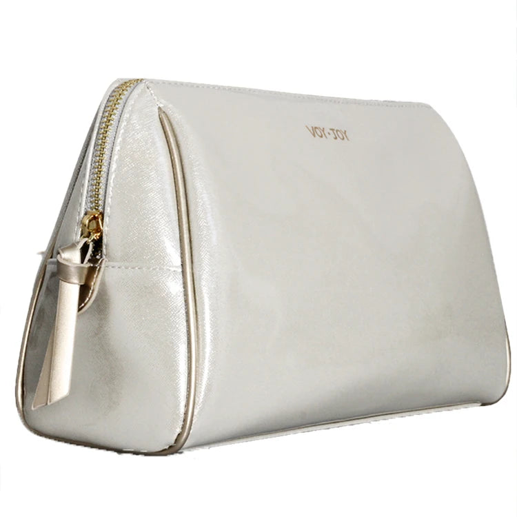 Custom Print Logo Lady Holding Red Shiny Waterproof PU Leather Makeup Bag