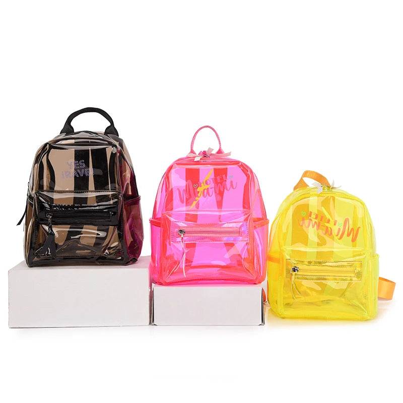 Custom Print Pattern Children Clear School Bag Women Candy Color Transparent Backpack