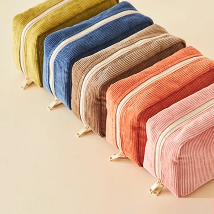 Custom Private Label Makeup Bags Square Velvet Portable Cosmetic Bags & Cases Beauty Corduroy Wash Bag