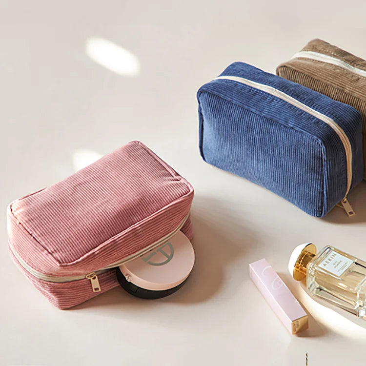 Custom Private Label Makeup Bags Square Velvet Portable Cosmetic Bags & Cases Beauty Corduroy Wash Bag
