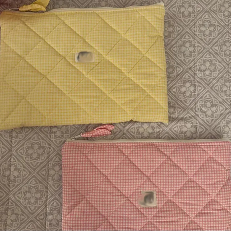 Custom Quilted Floral Laptop Sleeve Embroidered Computer Case Pouch Zippered Notebook Bag