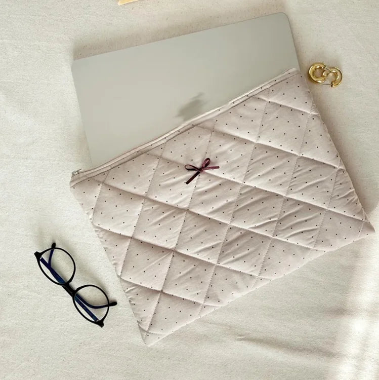Custom Quilted Floral Laptop Sleeve Embroidered Computer Case Pouch Zippered Notebook Bag