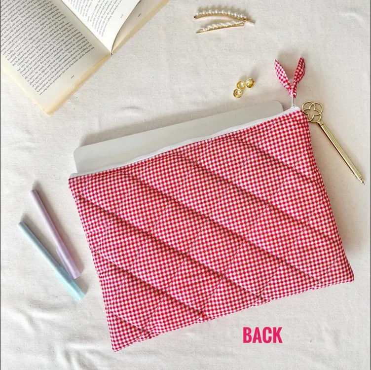 Custom Quilted Floral Laptop Sleeve Embroidered Computer Case Pouch Zippered Notebook Bag