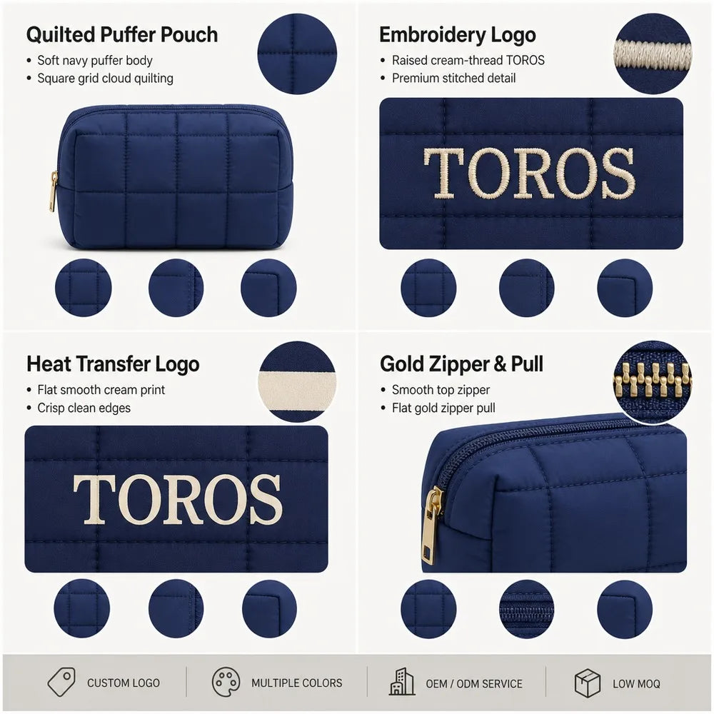 Custom Quilted Puffy Makeup Bag Washed Nylon Cloud Cosmetic Pouch Travel Toiletry Organizer OEM ODM Custom Logo