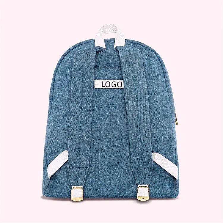 Custom Resistant Adjustable Shoulder Casual Sports Kids Blue Denim Backpacks
