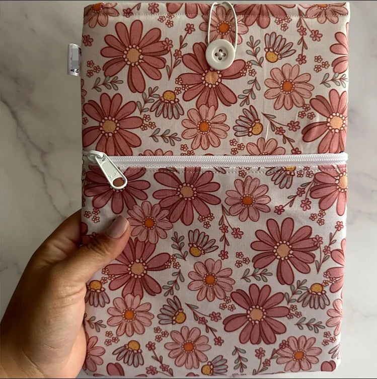 Custom Size Book Sleeve Handmade Cotton Padded Book Pouch Soft Zipper Blue Gingham Book Cover