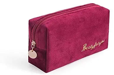 Custom Trending Personalized Plush Satin Embroidery Cosmetic Bag Women Flannel Makeup Bag