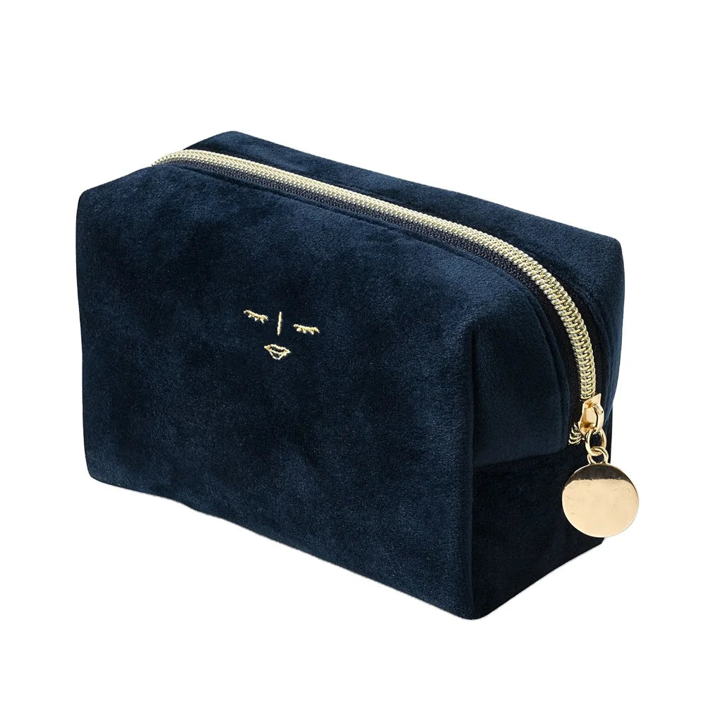 Custom Trending Personalized Plush Satin Embroidery Cosmetic Bag Women Flannel Makeup Bag