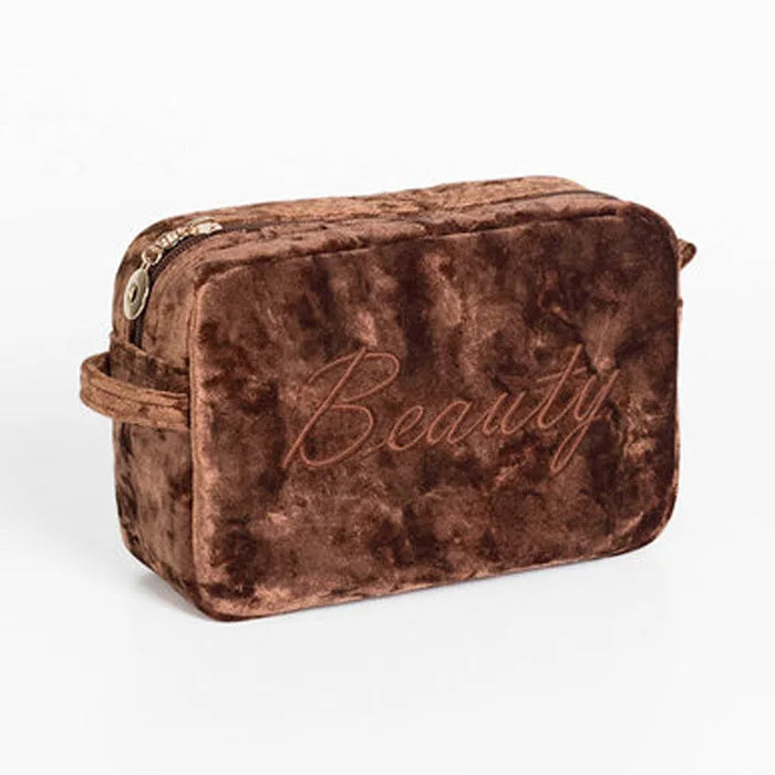 Custom Trending Personalized Plush Satin Embroidery Cosmetic Bag Women Flannel Makeup Bag