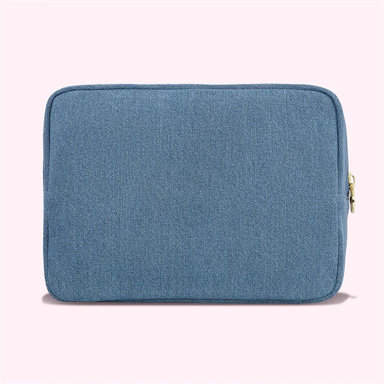Custom Various Fabrics Linen Cosmetic Bag Cotton Hemp Makeup Pouch With Embroidery Logo