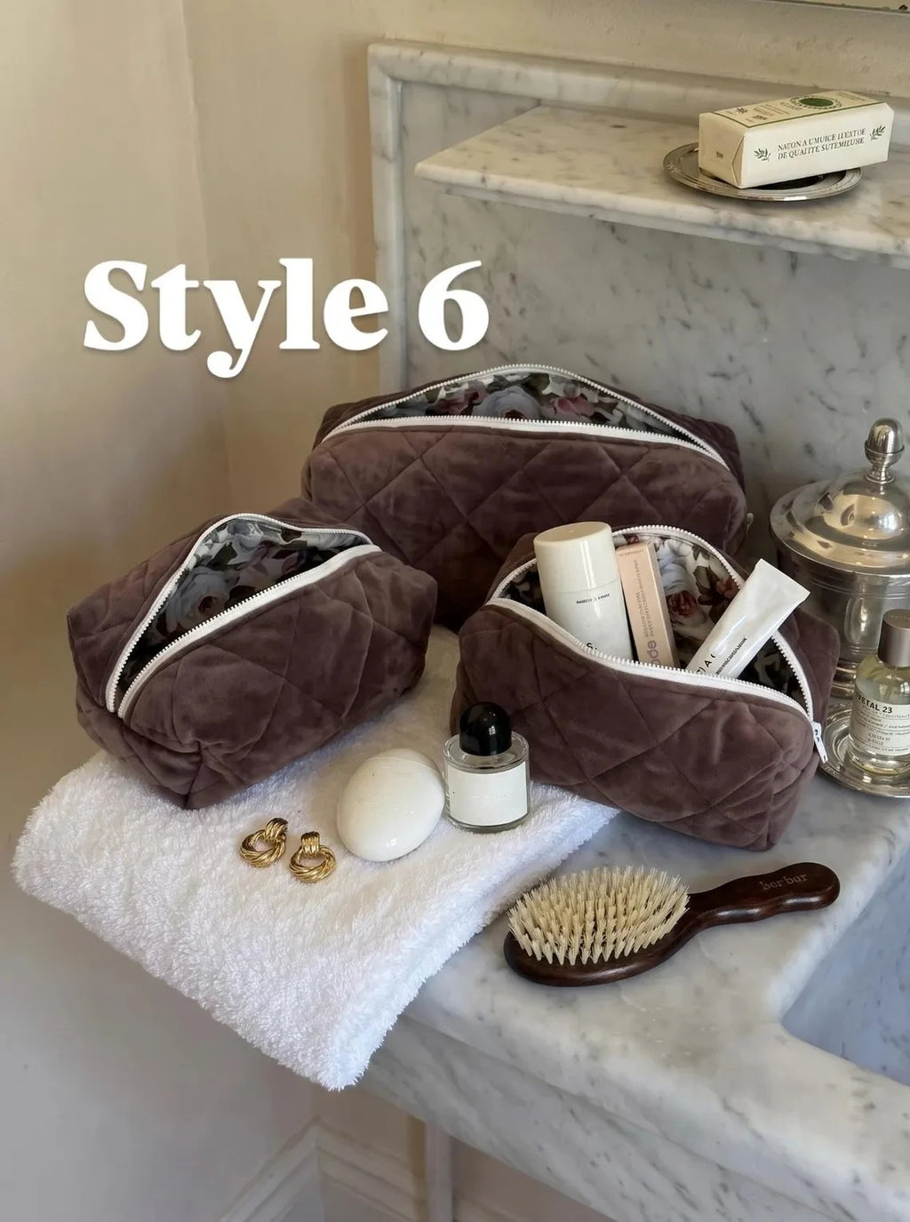 Custom Velvet Makeup Pouch Quilted Toiletry Bag Floral Lined Cosmetic Organizer Portable Travel Case for Ladies