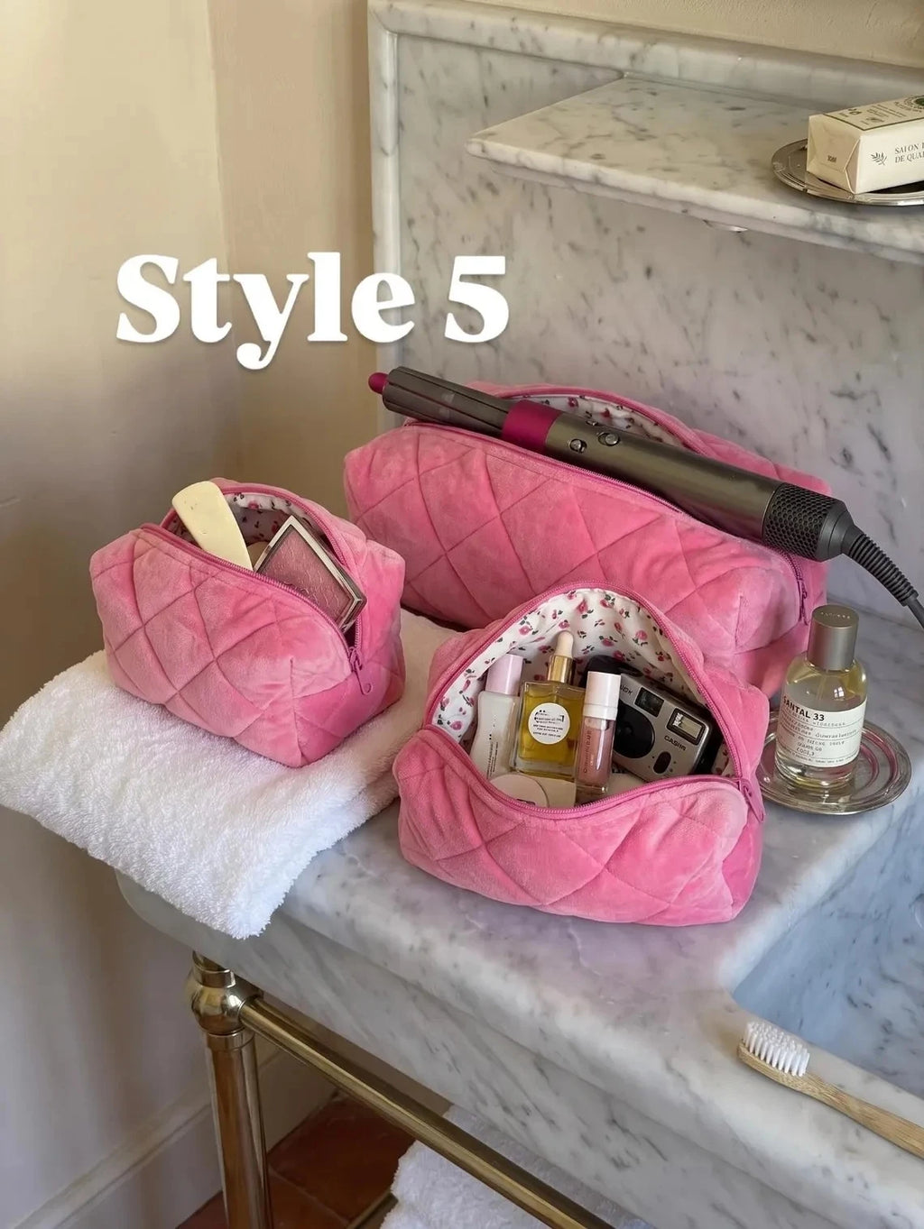 Custom Velvet Makeup Pouch Quilted Toiletry Bag Floral Lined Cosmetic Organizer Portable Travel Case for Ladies