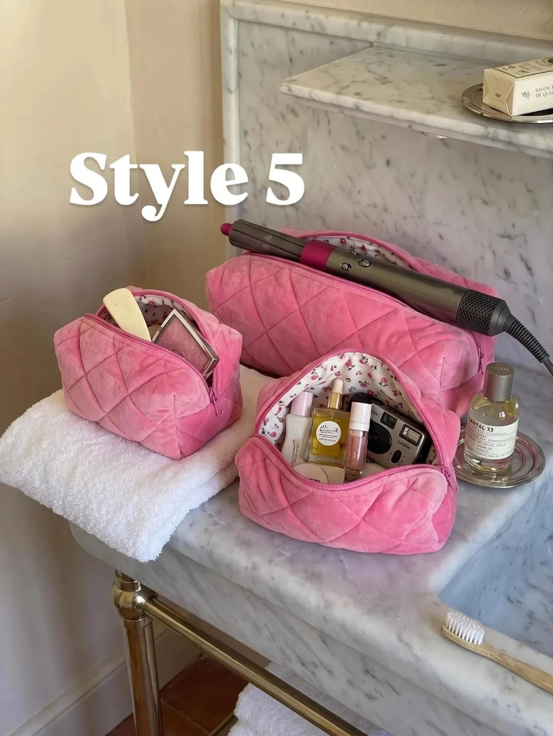 Custom Velvet Makeup Pouch Quilted Toiletry Bag Floral Lined Cosmetic Organizer Portable Travel Case for Ladies