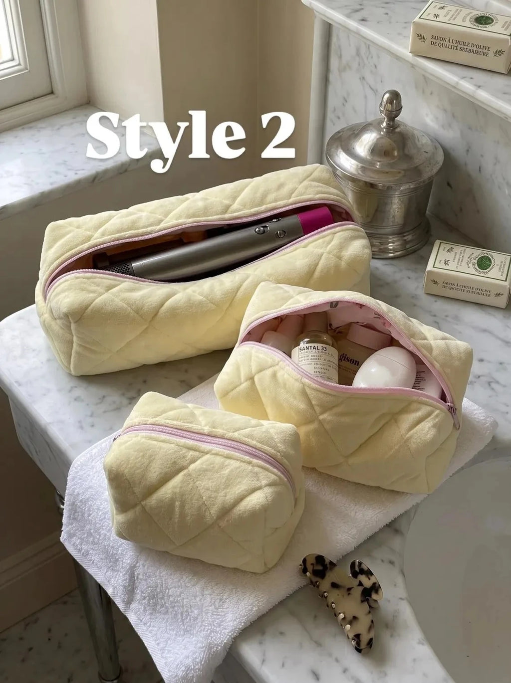 Custom Velvet Makeup Pouch Quilted Toiletry Bag Floral Lined Cosmetic Organizer Portable Travel Case for Ladies