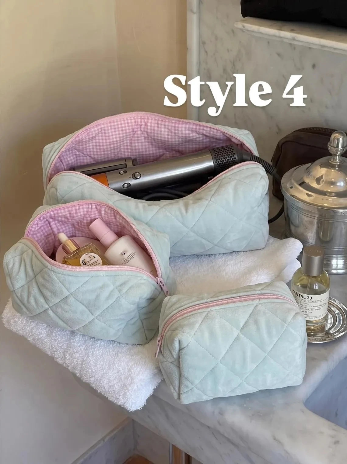 Custom Velvet Makeup Pouch Quilted Toiletry Bag Floral Lined Cosmetic Organizer Portable Travel Case for Ladies