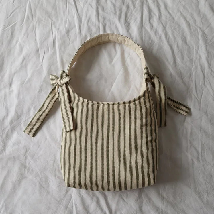 Custom Vintage Red Striped Shoulder Bag Eco Friendly Canvas Tote Hand Bag Large Capacity Single Shoulder Bag With Knotted Rope
