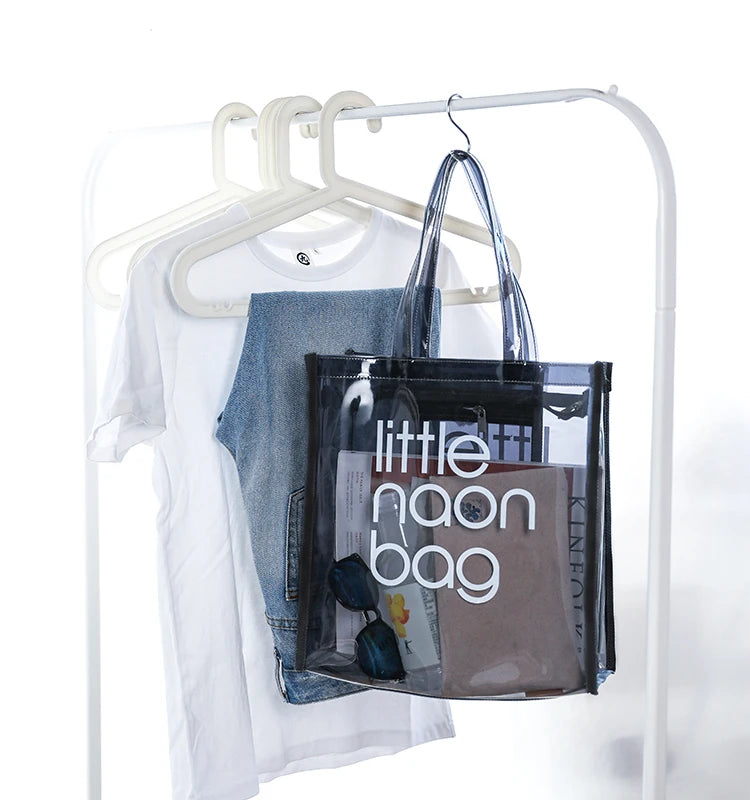 Custom Women Fashion Translucent Plastic Handbag Waterproof Transparent Tote Beach Bags Neon PVC Shopping Bag