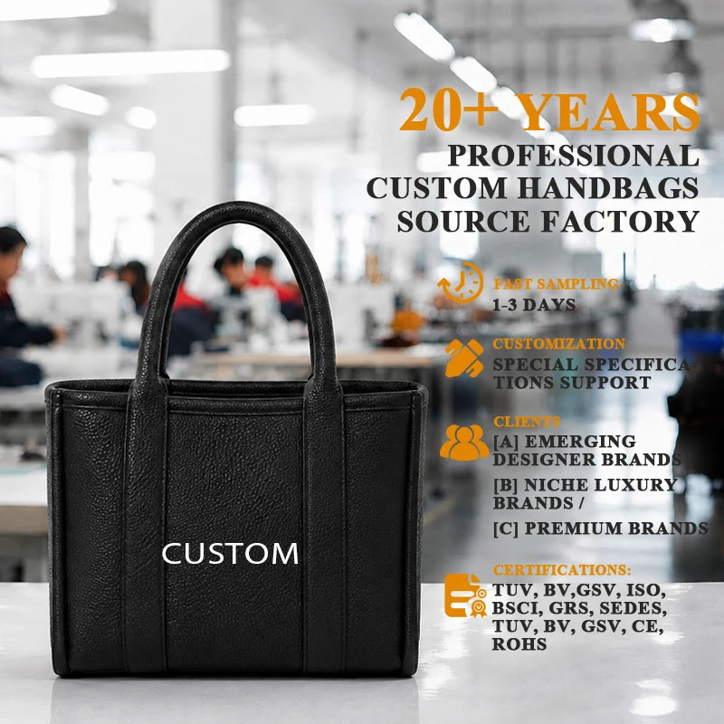 Customizable Stylish Women's Minimalist Office Travel Tote Handbag Zipper Closure Waterproof Recycled Synthetic PU Leather