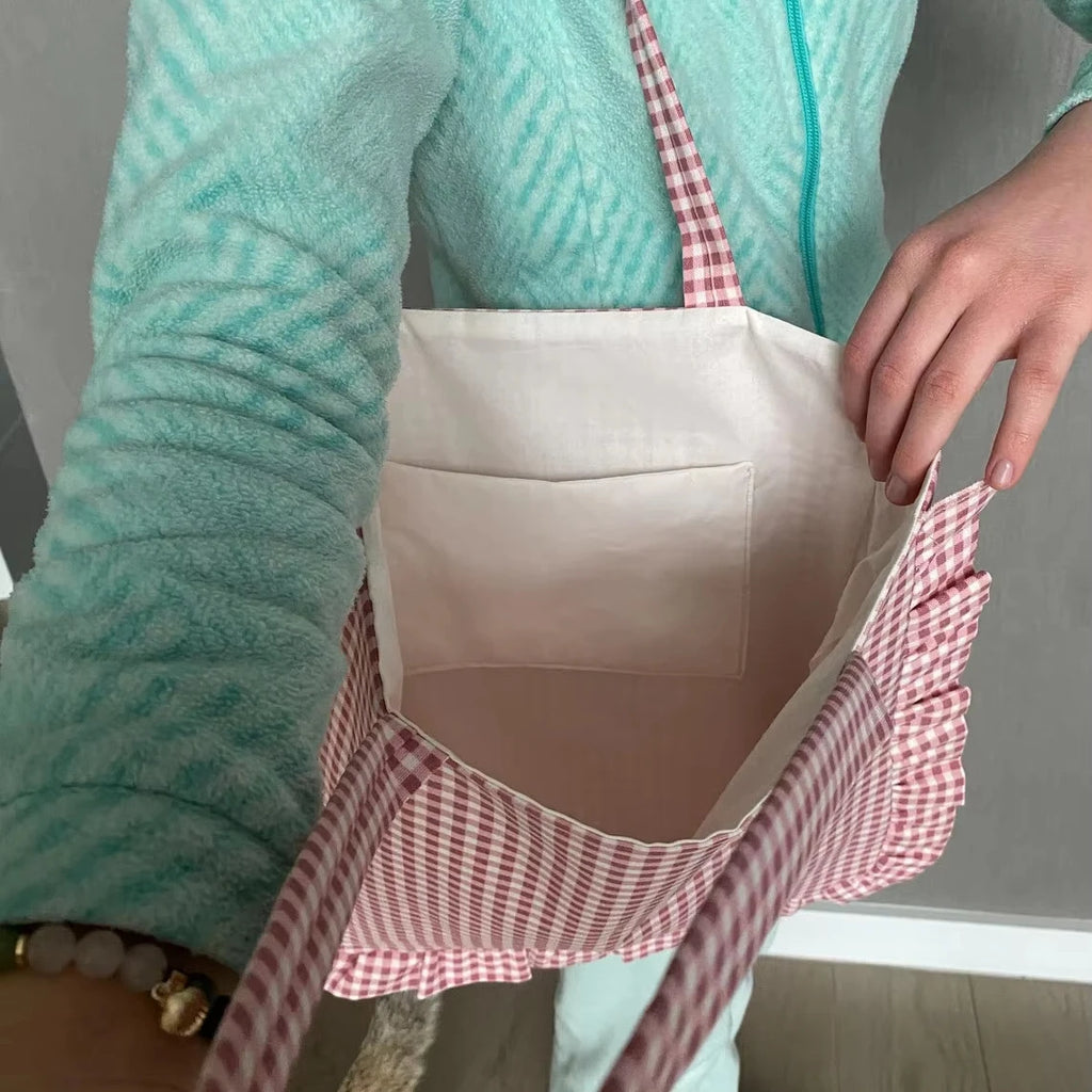Customized Cotton Tote Bag Ruffle Tote Bag Ribbon Large Capacity Tote Bag