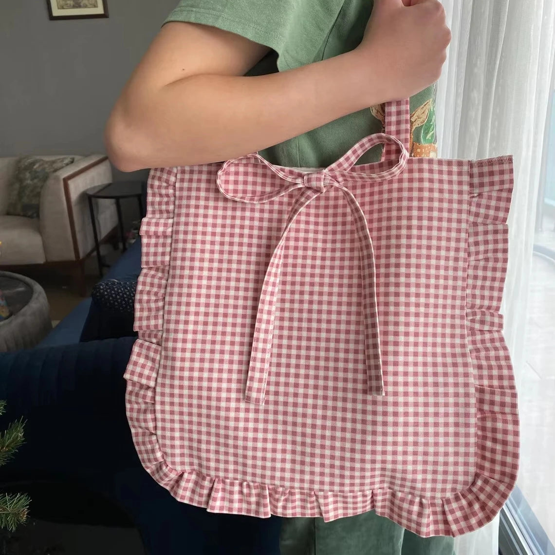 Customized Cotton Tote Bag Ruffle Tote Bag Ribbon Large Capacity Tote Bag