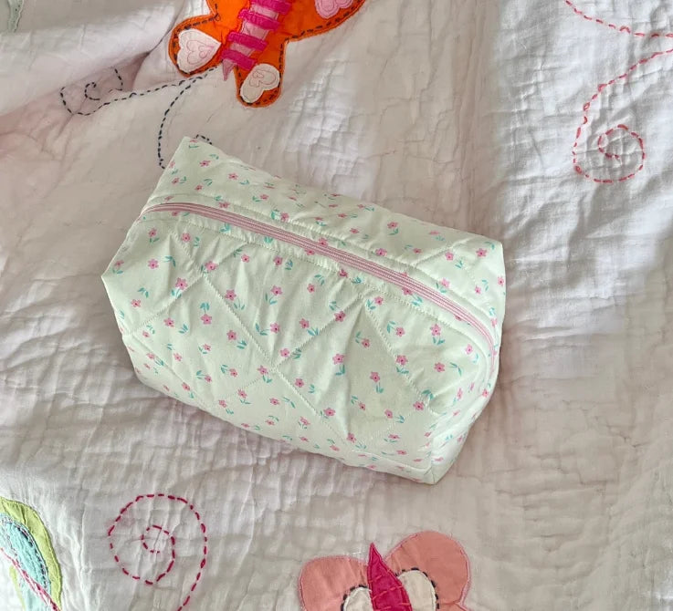 Customized Floral Makeup Pouch Pink Colorful Travel Cute Flower Cotton Cosmetic Bag for Girls