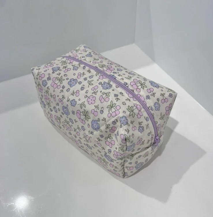 Customized Floral Makeup Pouch Pink Colorful Travel Cute Flower Cotton Cosmetic Bag for Girls