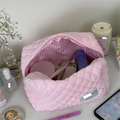 Customized Furry Toiletry Kits Jealously Terrycloth Travel Cases Fluffy Pink Beauty Cosmetic Bag with Gingham Lining