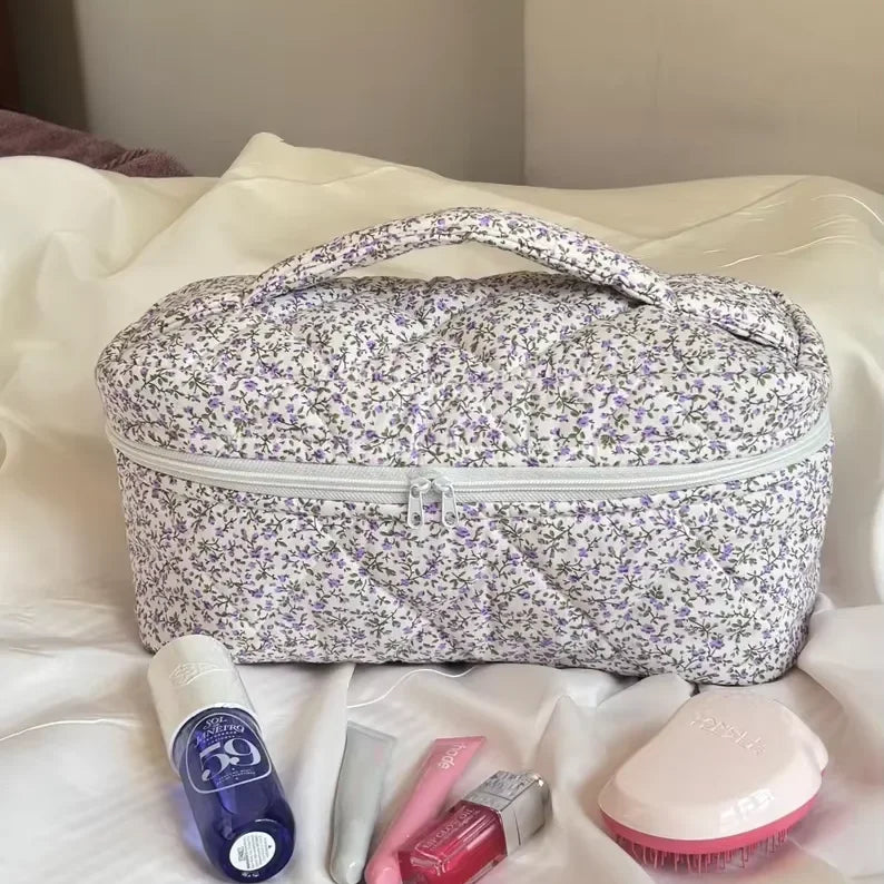 Customized Hair Tool Bag With Inside Pockets Handmade Soft Quilted Makeup Case Big Handle Travel Cosmetic Bag